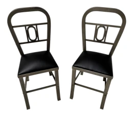Two French Art Deco Side Chairs with Black Leather Seats, 1930s